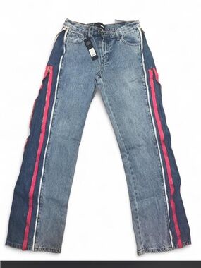 Women's Two-Tone Denim Jeans with Pink Side Stripe